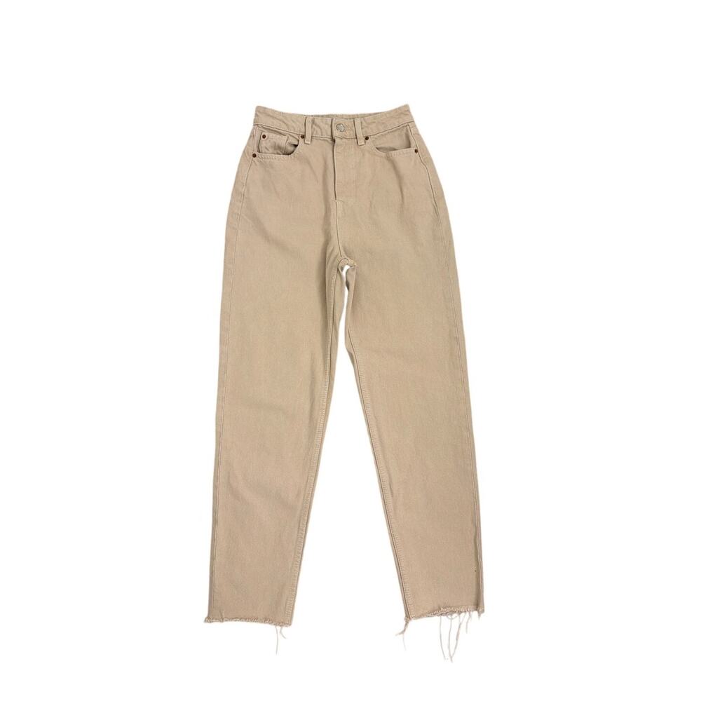 ZARA Ultra High Rise Mom Jean Tan Bleach Dye Frayed Denim Pants Size 2